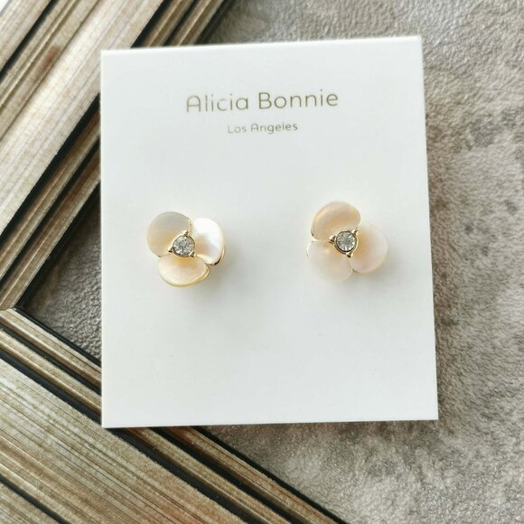 Alicia Bonnie Shimmer Gold Mother Pearl Reversible Earrings - Picture 1 of 3
